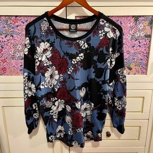 Bobeau Adorable Floral Blouse Slouch 3/4  Sleeve Flattering Fit on Hip Size L
